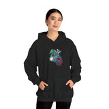 Seahorse Knight Neon Warrior Unisex Heavy Blend Hoodie Vibrant Cyberpunk Fantasy Streetwear Sweatshirt Futuristic Armor Design Perfect For Gamers Creators And Dreamers