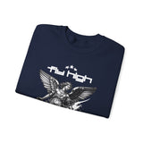 Fly High Angel Design Unisex Heavy Blend Crewneck Sweatshirt Guardian Spirit Angel Wings Spiritual Streetwear Pullover