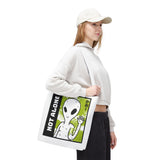 Not Alone Alien Tote Bag Sci Fi Extraterrestrial UFO Design Canvas Bag Space Lover Reusable Eco Friendly Durable Shopping Travel Lifestyle Tote