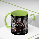 Money Bright Angel Accent Coffee Mug 11oz 15oz Gothic Statue Black Ceramic Cup with Red Flames and Cash Design for Hustlers