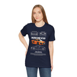 Orange Mid Engine Supercar Blueprint Artwork Unisex Heavy Cotton Tee High Performance Inspired Streetwear Graphic Shirt For Car Enthusiasts And Automotive Art Fans