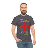 Unisex Deus Vult T Shirt Medieval Crusader Cross Graphic Tee Warrior Knight Inspired Vintage Christian Symbol Heavy Cotton Streetwear