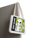 Not Alone Alien Tote Bag Sci Fi Extraterrestrial UFO Design Canvas Bag Space Lover Reusable Eco Friendly Durable Shopping Travel Lifestyle Tote