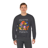 Blooms Person Unisex Heavy Blend Crewneck Sweatshirt Graphic Pullover Black Abstract Colorful Floral Head Artistic Modern Streetwear Creative Futuristic Fashion Outfit
