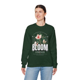 Unisex Heavy Blend Crewneck Sweatshirt Bloom Stronger Floral Graphic Pullover Black Motivational Nature Inspired Aesthetic Streetwear Fashion Outfit