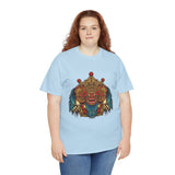 Unisex Balinese Barong Mask Graphic T Shirt Mythical Cultural Warrior Spirit Inspired Tee Tribal Festival Art Streetwear Heavy Cotton Top