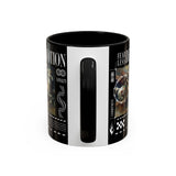 Fearless Devotion Accent Coffee Mug 11oz 15oz Black Ceramic Cup with Warrior on Horse Artwork for Courage Loyalty and Strength Lovers
