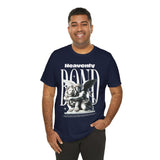 Heavenly Bond Unisex Jersey Short Sleeve Tee Graphic Black T Shirt Angel And Lion Statue Artistic Spiritual Streetwear Bold Futuristic Fashion Outfit