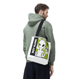 Not Alone Alien Tote Bag Sci Fi Extraterrestrial UFO Design Canvas Bag Space Lover Reusable Eco Friendly Durable Shopping Travel Lifestyle Tote