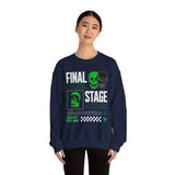 Final Stage Unisex Heavy Blend Crewneck Sweatshirt Graphic Pullover Black Skull Neon Green Streetwear Futuristic Cyberpunk Bold Artistic Fashion Outfit
