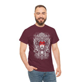 Mystic Warrior Goddess Unisex Heavy Cotton Tee Bold Monochrome Tribal Design Powerful Feminine Energy Streetwear Graphic T-Shirt for Art Lovers Festivals and Everyday Wear