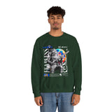 Fearless Memory Unisex Heavy Blend Crewneck Sweatshirt Graphic Pullover Black Astronaut Space Warrior Futuristic Sci Fi Bold Streetwear Artistic Fashion Outfit