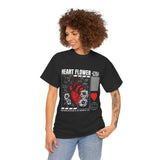 Heart Flower Graphic Unisex Heavy Cotton Tee Comfortable Streetwear T Shirt Bold Red and Black Floral Heart Design Symbol of Love Strength and Vitality Perfect Gift for Friends Birthdays and Casual...