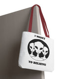 I Want To Believe Alien Tote Bag Sci Fi UFO Extraterrestrial Design Canvas Bag Space Mystery Reusable Eco Friendly Durable Shopping Travel Tote