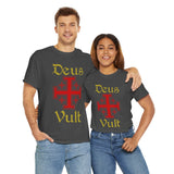 Unisex Deus Vult T Shirt Medieval Crusader Cross Graphic Tee Warrior Knight Inspired Vintage Christian Symbol Heavy Cotton Streetwear