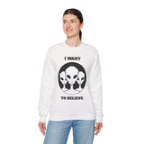 I Want To Believe Alien Unisex Crewneck Sweatshirt UFO Graphic Pullover Extraterrestrial Space Themed Sci Fi Conspiracy Inspired Paranormal Streetwear