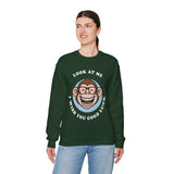 Smiling Monkey Cartoon Good Luck Unisex Sweatshirt Funny Cute Graphic Pullover Positive Vibes Humor Design Cozy Warm Casual Wear Gift For Friends Family
