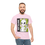Not Alone Alien Unisex T Shirt Cartoon UFO Graphic Tee Extraterrestrial Sci Fi Space Themed Paranormal Conspiracy Inspired Streetwear Top