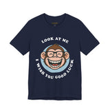 Smiling Monkey Cartoon Good Luck Design Unisex Heavy Cotton Tee Funny Cute Graphic Shirt Positive Vibes Humor Artwork Casual Wear Gift For Friends