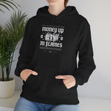 Money Up In Flames Unisex Heavy Blend Hooded Sweatshirt Graphic Hoodie Black Bold Hustle Fire Money Design Streetwear Entrepreneur Alpha Mindset Wealth Fashion