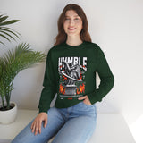 Unisex Heavy Blend Crewneck Sweatshirt Humble Angel Statue Graphic Pullover Streetwear Fire Print Bold Motivational Urban Fashion Outfit