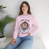 Smiling Monkey Cartoon Good Luck Unisex Sweatshirt Funny Cute Graphic Pullover Positive Vibes Humor Design Cozy Warm Casual Wear Gift For Friends Family