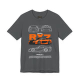 Orange Retro JDM Inspired Sports Coupe Blueprint Unisex Heavy Cotton Tee Street Racing Art Shirt for Car Lovers Daily Wear