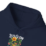 Lets Grow Together Floral Graphic Comfortable Unisex Hoodie Bold Botanical Streetwear Motivational Empowerment Sweatshirt Perfect Gift for Couples Friends Birthdays Cozy Days and Everyday Casual Wear