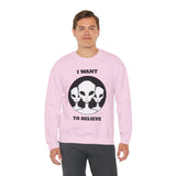 I Want To Believe Alien Unisex Crewneck Sweatshirt UFO Graphic Pullover Extraterrestrial Space Themed Sci Fi Conspiracy Inspired Paranormal Streetwear