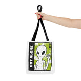 Not Alone Alien Tote Bag Sci Fi Extraterrestrial UFO Design Canvas Bag Space Lover Reusable Eco Friendly Durable Shopping Travel Lifestyle Tote