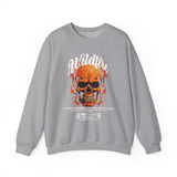 Wildfire Skull Flames Unisex Heavy Blend Crewneck Sweatshirt Gothic Inferno Graphic Bold Streetwear Motivational Statement Pullover