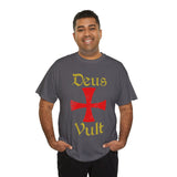 Unisex Deus Vult T Shirt Medieval Crusader Cross Graphic Tee Warrior Knight Inspired Vintage Christian Symbol Heavy Cotton Streetwear