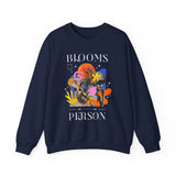 Blooms Person Unisex Heavy Blend Crewneck Sweatshirt Graphic Pullover Black Abstract Colorful Floral Head Artistic Modern Streetwear Creative Futuristic Fashion Outfit