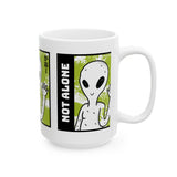 Unisex Not Alone Alien Ceramic Coffee Mug UFO Cartoon Graphic Cup Extraterrestrial Sci Fi Space Themed Conspiracy Inspired Paranormal Gift Drinkware