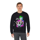 Joker Enjoy The Game Unisex Sweatshirt Bold Gothic Streetwear Dark Psychological Art Design Cozy Heavy Blend Pullover for Risk Takers and Fearless Creators
