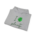 I Love Plants Hoodie Unisex Heavy Blend Sweatshirt Eco Friendly Botanical Leaf Design Gardening Nature Lover Sustainable Green Living Gift Pullover