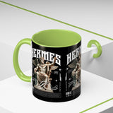 Hermes Accent Coffee Mug 11oz 15oz Black Ceramic Mythology Cup with Greek God Winged Statue Design for History Lovers and Art Enthusiasts