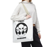 I Want To Believe Alien Tote Bag Sci Fi UFO Extraterrestrial Design Canvas Bag Space Mystery Reusable Eco Friendly Durable Shopping Travel Tote