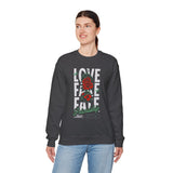 Love Fake Friendship Rose Crewneck Comfortable Unisex Sweatshirt Bold Graphic Streetwear Pullover Empowering Artistic Floral Design For Self Expression Perfect Gift For Friends Birthdays Cozy Days Casual Wear