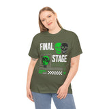 Final Stage Unisex Heavy Cotton Tee Graphic Black T Shirt Skull Neon Green Streetwear Futuristic Cyberpunk Bold Artistic Fashion Outfit