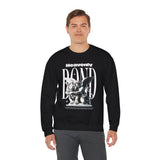 Heavenly Bond Unisex Heavy Blend Crewneck Sweatshirt Graphic Pullover Black Angel And Lion Statue Spiritual Streetwear Bold Futuristic Artistic Fashion Outfit