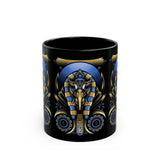 Eye Of Eternity Mug Egyptian Owl Pharaoh Design Gold And Blue Ceramic Mug Spiritual Morning Energy Cup For Focus, Calm, And Creative Awakening