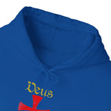 Unisex Deus Vult Hoodie Medieval Crusader Cross Heavy Blend Hooded Sweatshirt Warrior Knight Inspired Vintage Christian Symbol Streetwear