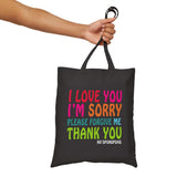 Ho’oponopono Tote Bag Cotton Canvas Hawaiian Healing Design I Am Sorry Forgive Me I Love You Thank You Spiritual Affirmation Durable Reusable Eco Friendly Carry Bag