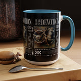 Fearless Devotion Accent Coffee Mug 11oz 15oz Black Ceramic Cup with Warrior on Horse Artwork for Courage Loyalty and Strength Lovers
