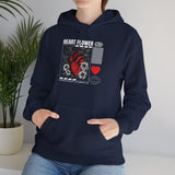 Heart Flower Graphic Hoodie Comfortable Unisex Heavy Blend Sweatshirt Bold Red and Black Floral Heart Design Streetwear Symbol of Love Strength and Vitality Perfect Gift for Friends Birthdays Cozy Days and Casual Wear
