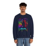 Reaper Of Neon Flames Sweatshirt Cosmic Skull Glow Design Unisex Heavy Blend Streetwear For Power Seekers, Dreamers, And Night Explorers