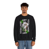 Collage Art Unisex Heavy Blend Crewneck Sweatshirt Graphic Pullover Black Abstract Modern Nature Inspired Futuristic Streetwear Creative Artistic Fashion Outfit
