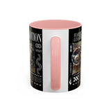 Fearless Devotion Accent Coffee Mug 11oz 15oz Black Ceramic Cup with Warrior on Horse Artwork for Courage Loyalty and Strength Lovers