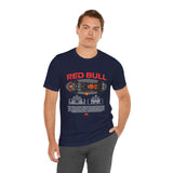 Formula One Style Open Wheel Racing Car Overhead Graphic Unisex Tee Motorsport Performance Streetwear Inspired By Red Bull Racing Colors High Speed Track Culture Design For Racing Fans